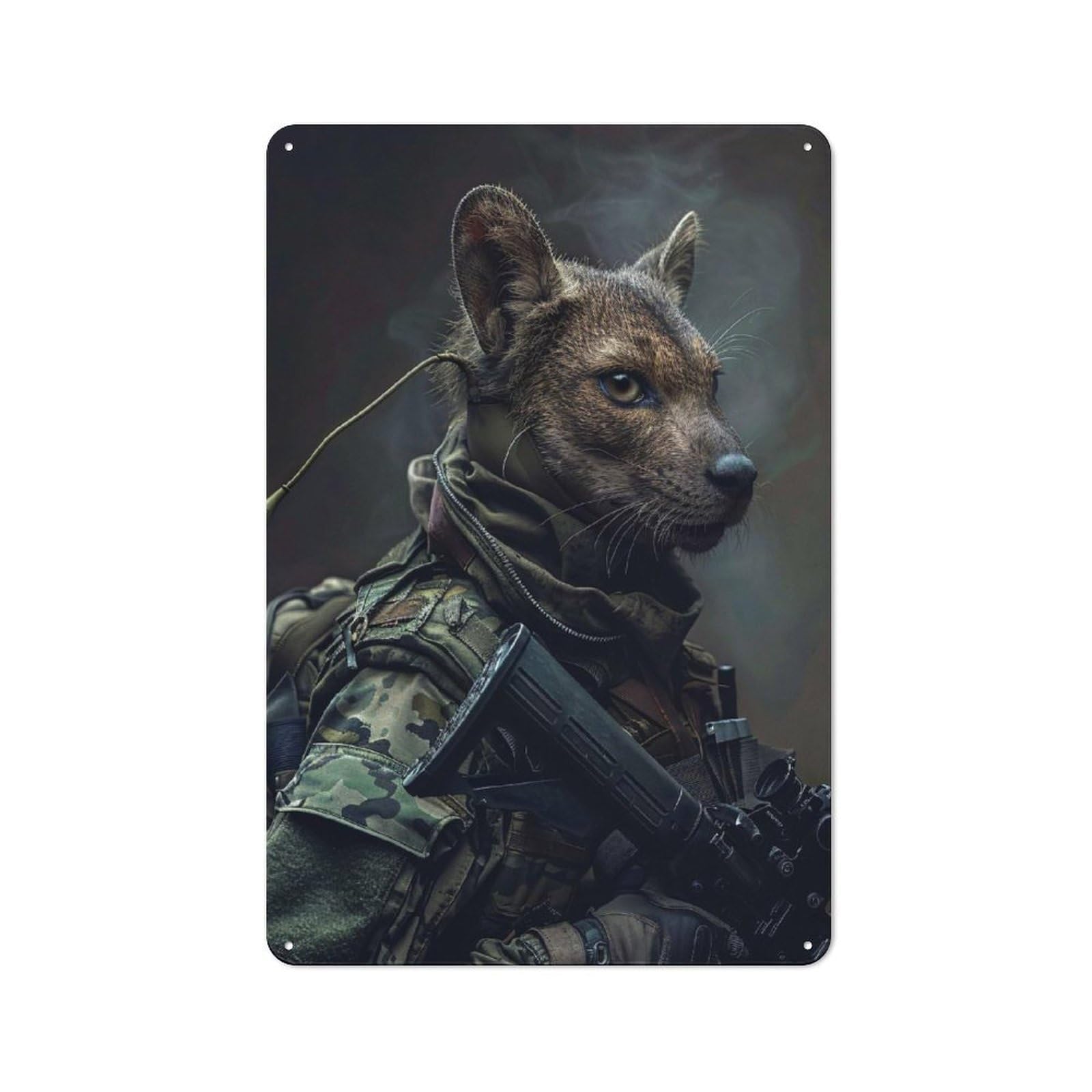 Junmoney Style-21 For Home Office Or Studio, Anthropomorphic Fox Soldier With Rifle Rustic Tin Sign 30X20cm, For Vintage Wall Decor Fans, For Cafés, Pubs And Restaurants