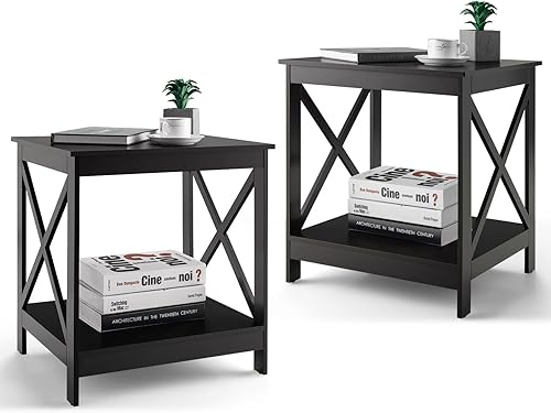Giantex Juego de 2 mesas auxiliares para sofá, mesa auxiliar con marco en forma de X, estantes de exhibición para sala de estar, dormitorio, color