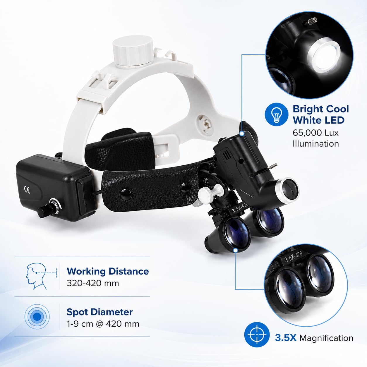 Occhiali da lente d'ingrandimento a LED, 5 W, con lampada frontale, 220 V, medici, dentali, chirurgici, lente d'ingrandimento regolabile con luce, per laboratorio, odontoiatria, esami