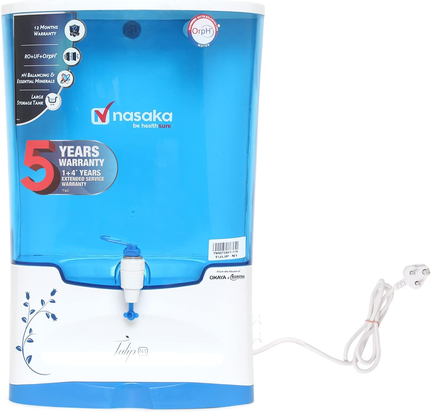 NASAKA Tulip N1 RO+UF+ORPH Water Purifier (8 L)