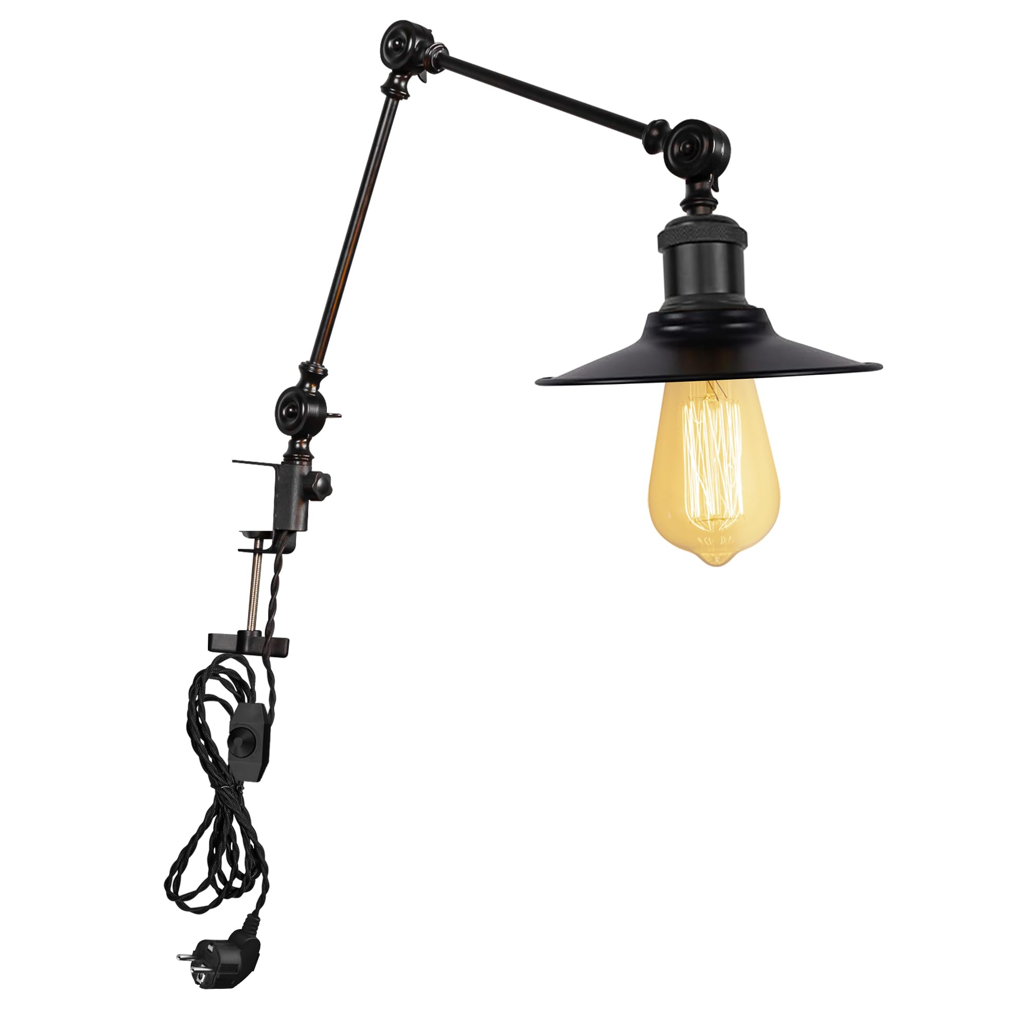Lampada a morsetto retrò, 1 confezione di lampada da lettura con cavo da 2,5 m, dimmerabile, lampada da comodino, lampada da scrivania per ufficio, uso domestico, attacco E27 DZ0142