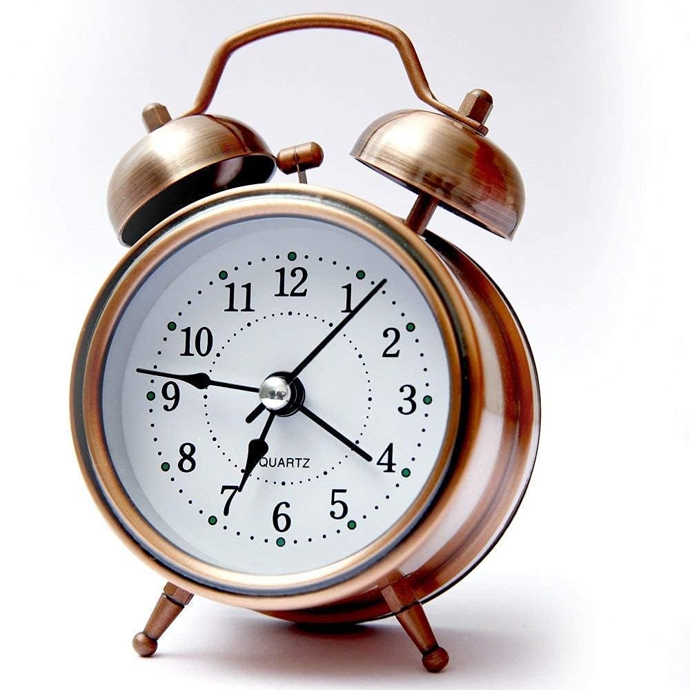 KIRTORASU Vintage Twin Bell Table Alarm Clock with LED Night Light, Brass, Copper Finish, for Home and Office, Heavy Sleepers, Adults, Kids-picture-11