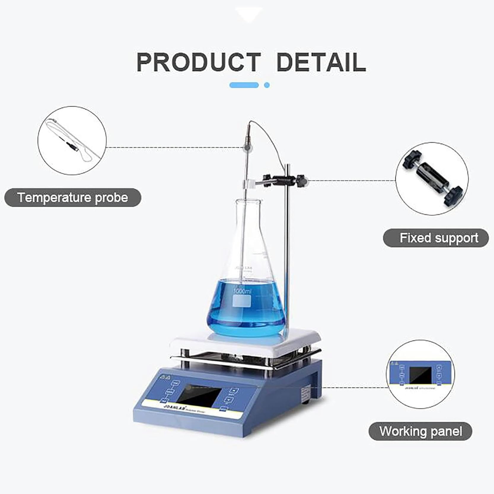 Equipo De Laboratorio: Agitador Calefactor Led De 5 L, Agitador Magnético Inteligente De 600 W con Sonda De Temperatura, Placa Calefactora De 19 × 19 Cm (1 Unidad).,