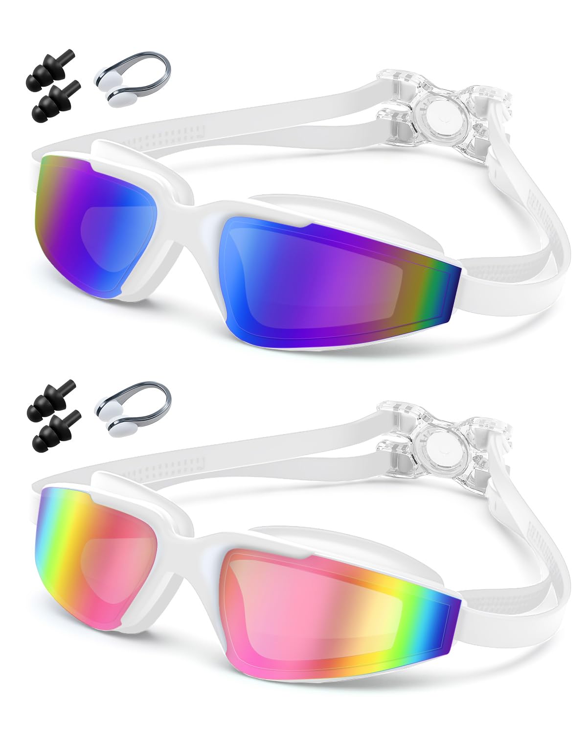silkiben Swimming Goggles, 2-Pack Anti-Fog & UV Protection, 3D Leak-Proof Design with Mirrored Lens, Adjustable Strap for Adults & 10+ Kids