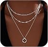 Poxtex Layered Gold Necklaces for Women, Stackable Dainty 14K Gold Silver Plated Trendy Simple Heart Diamond Cross Bow Circle Pendant Paperclip Choker Dot Chain Necklace,Jewelry Set Gifts for Women