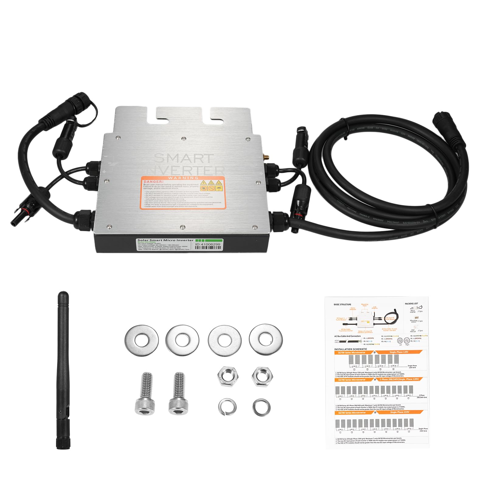 700W Solar Micro Inverter Grid Tie Inverter Microinverter Solar Solar Grid Tie Microinverter DC to AC Micro Inverter Waterproof IP65 MPPT DC20-60V PV Input AC80V-160V 180V-280V Output Solar Smart