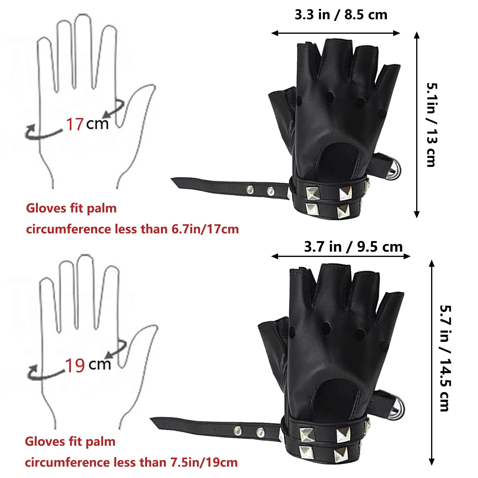 XCSJ Fingerless biker gloves for small hands matching palm circumference of less than 6.7 inches/17 cm - Image 3