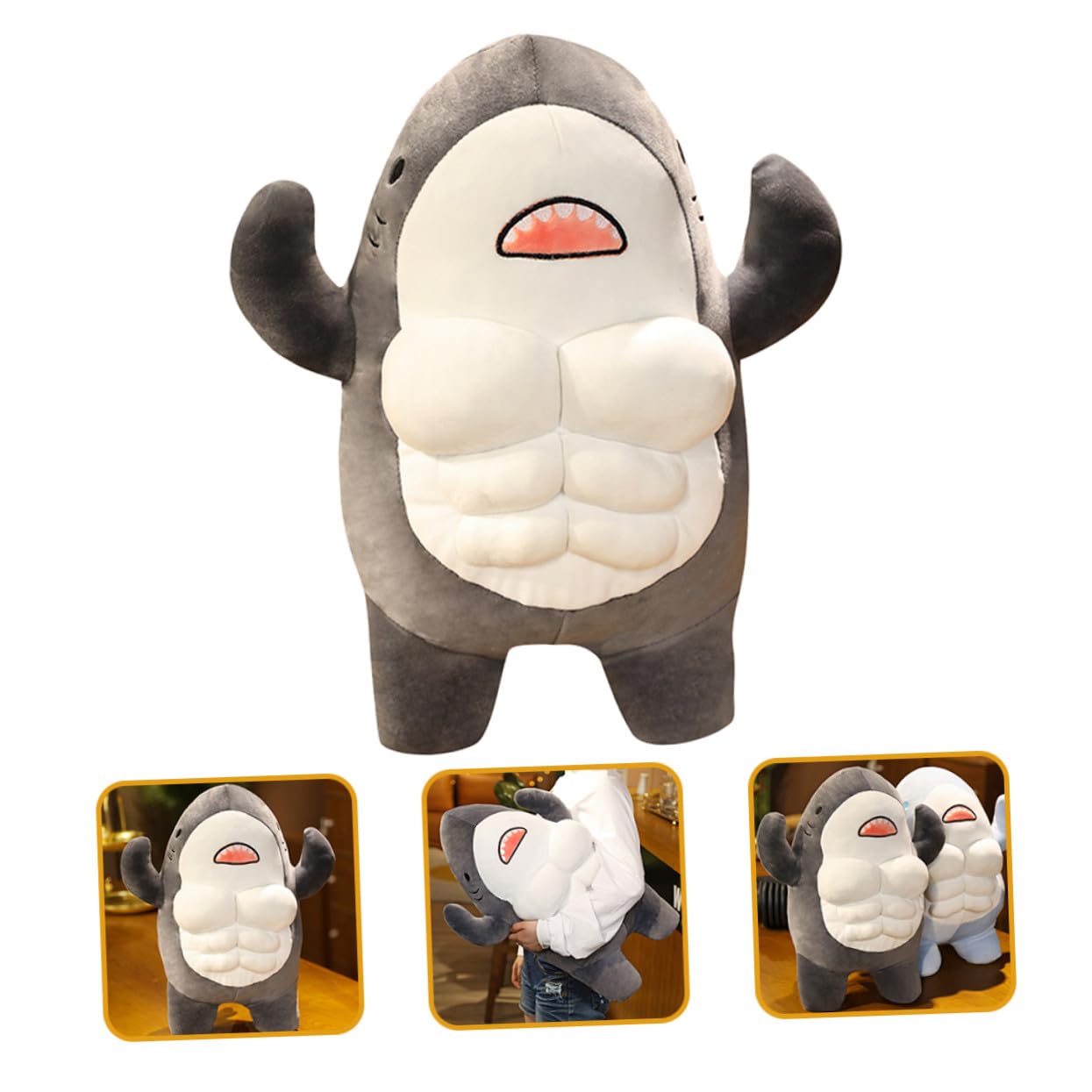 Mikikit Peluche Squalo con Muscoli Realistico Giocattolo Morbido per Casa Animale Ripieno Gigante Adatto Regali e Decorazioni