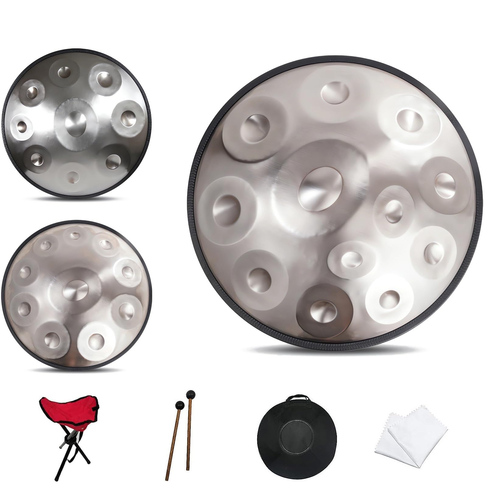 Handpan Instrument - 55cm Steel Tongue Drum De 9/10/ 12 Notes pour Adultes - Hand Pan Drum avec Trépied, Maillets Et Sac De Transport, 432Hz/440Hz (Color : Black_9 Notes, Size : 432Hz)