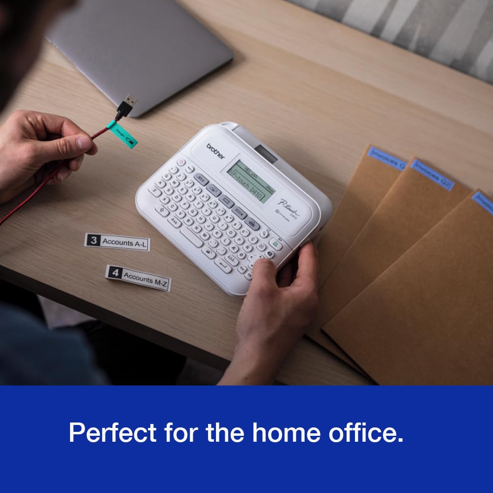 Brother PT-D410 Stampante per etichette desktop versatile | Etichettatrice desktop P-Touch | Tastiera QWERTY | Etichette altamente resistenti fino a 18 mm di larghezza, spina UK