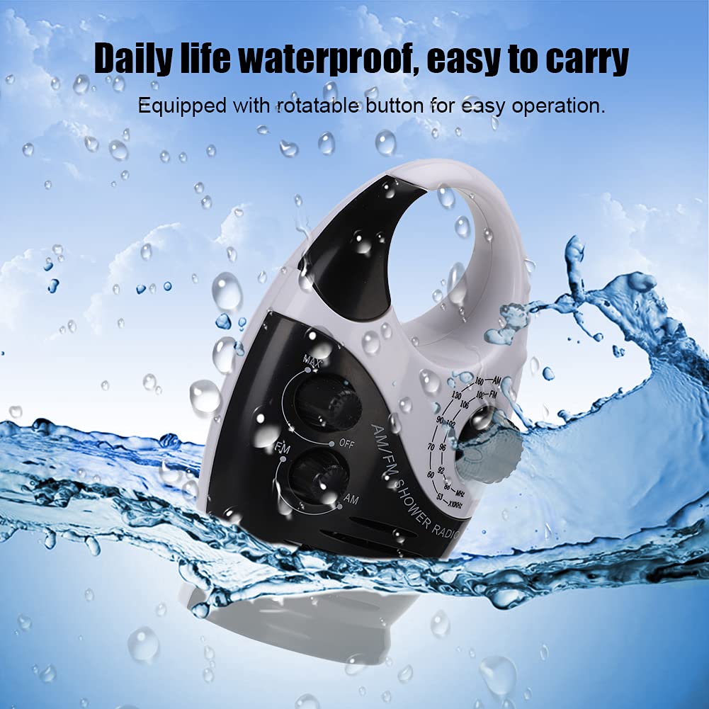 Yunseity Radio de Ducha a Prueba de Agua, Radio Am FM Portátil de Doble Banda con Diseño de Gancho, Altavoz Incorporado de Radio con Batería, para Baño Cocina Uso Al Aire Libre (Negro)