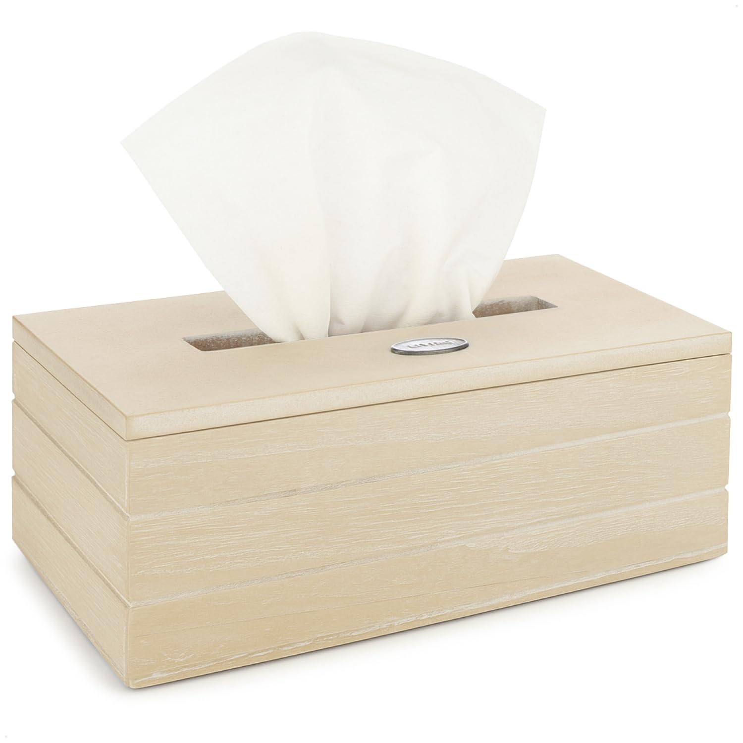 COM-FOUR® drewniane pudelko na chusteczki kosmetyczne - pudelko na chusteczki z pokrywka na zawiasach - dozownik reczników do lazienki, sypialni i salonu (25x13.5x9cm)
