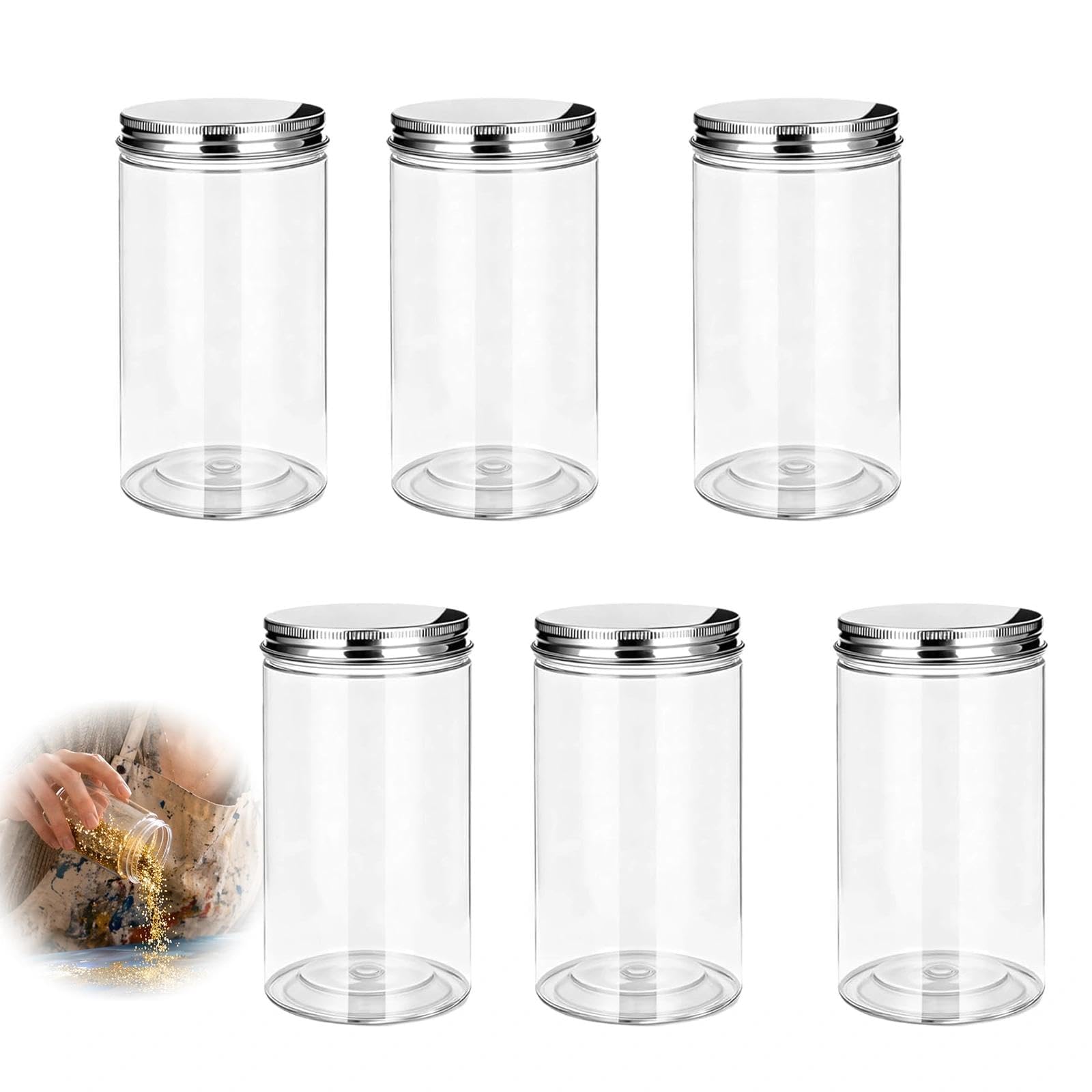 6 Pcs Torage Jars Plastic Jars With Lids,Leakproof Paint Storage Jars, Transparent Plastic Jars For Kitchen, Spice, Cosmetic, DIY Projects(375ml)