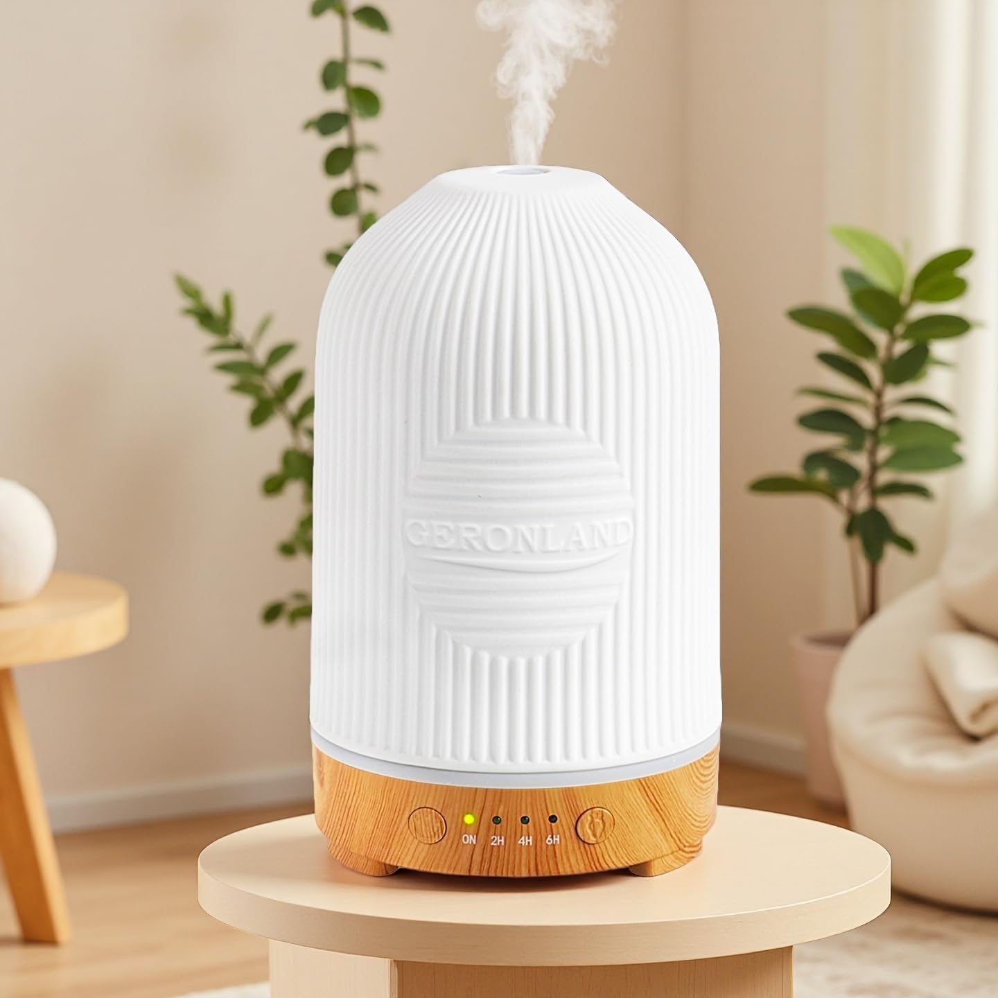 200ML Ceramic Essential Oil Diffuser For Home Electric Large Humidifier Cool Mist Aromatherapy Premium Ultrasonic 4 In 1, 9 LED Lights, 4 Timer Adjust Settings And Waterless Auto-Off Home Fragrance