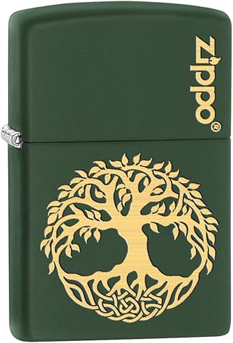 Zippo Encendedor Árbol de la Vida Grabado - Verde Mate 79509