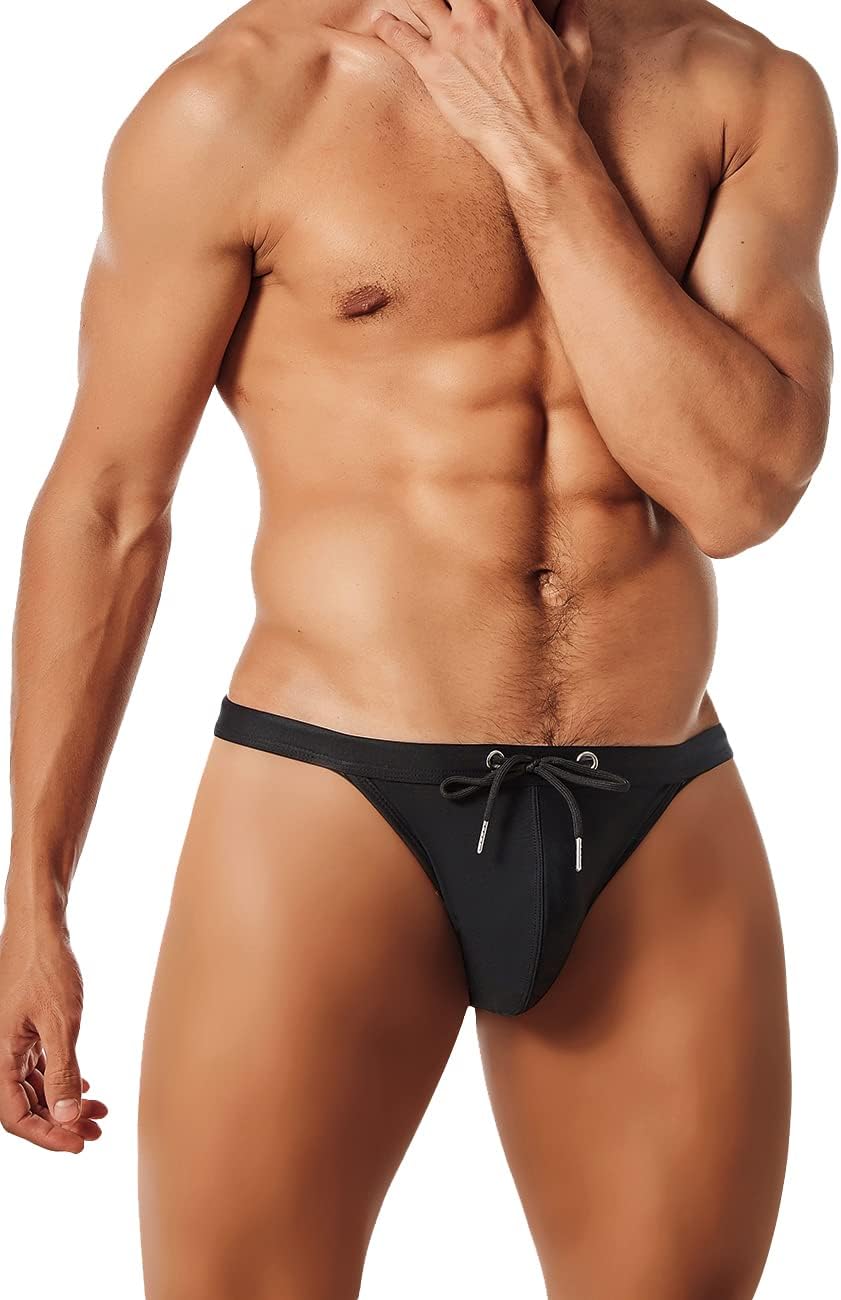 MIZOK Men's Sexy Low Rise Swimsuits Bikini Swimming Briefs Swimwear with Adjustable Drawstring - Image 4