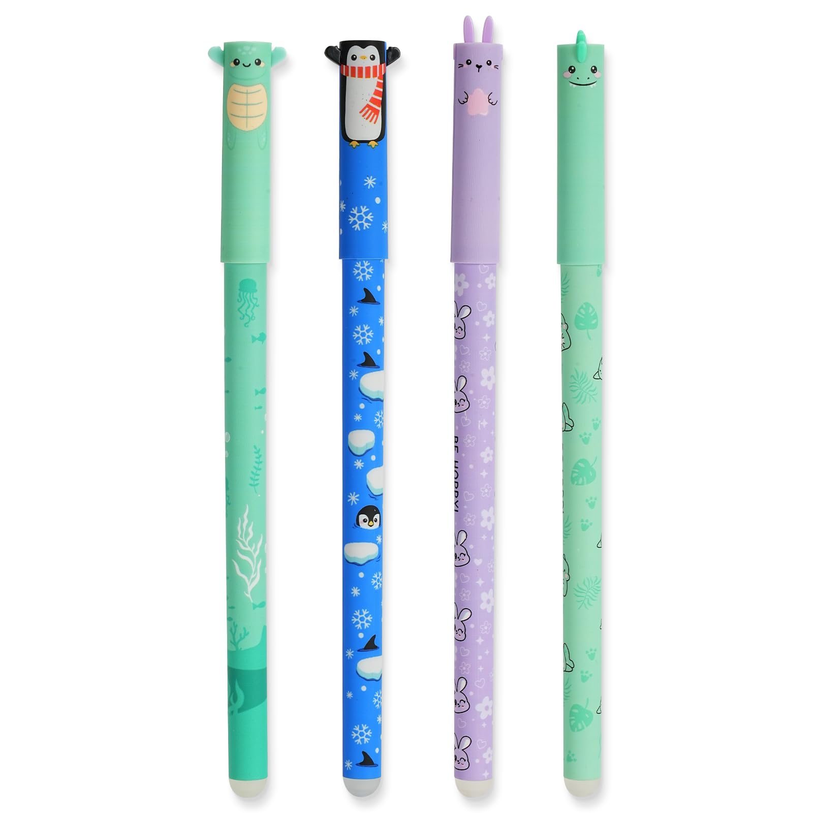 AUAUY Juego de 4 Bolígrafos de Gel Borrables, con Tinta de Borrado Termosensible, Punta de 0,7 mm, 4 tinta de y una gama, con Adorables Dibujos de Animales, Ideales para Papelería y Oficina