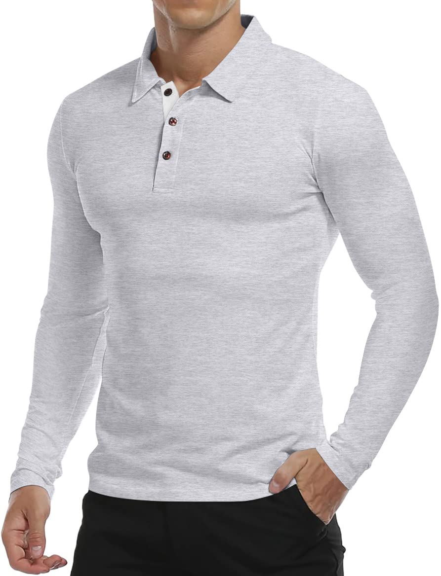 KUYIGO Herren Lang&Kurzarm Polo Shirts Baumwolle Sommer Tops Slim Fit Solide Farbe Basic Golf Tennis Sport Polo Shirts S-XXL