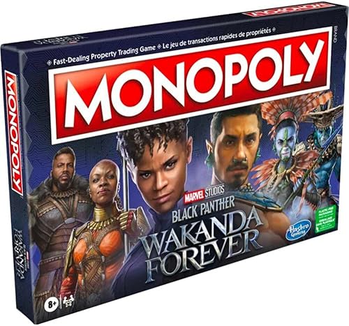 Monopoly: Marvel Studios' Black Panther: Wakanda Forever Edition - Juego de mesa para familias y niños a partir de 8 años, juego para 2-6 jugadores
