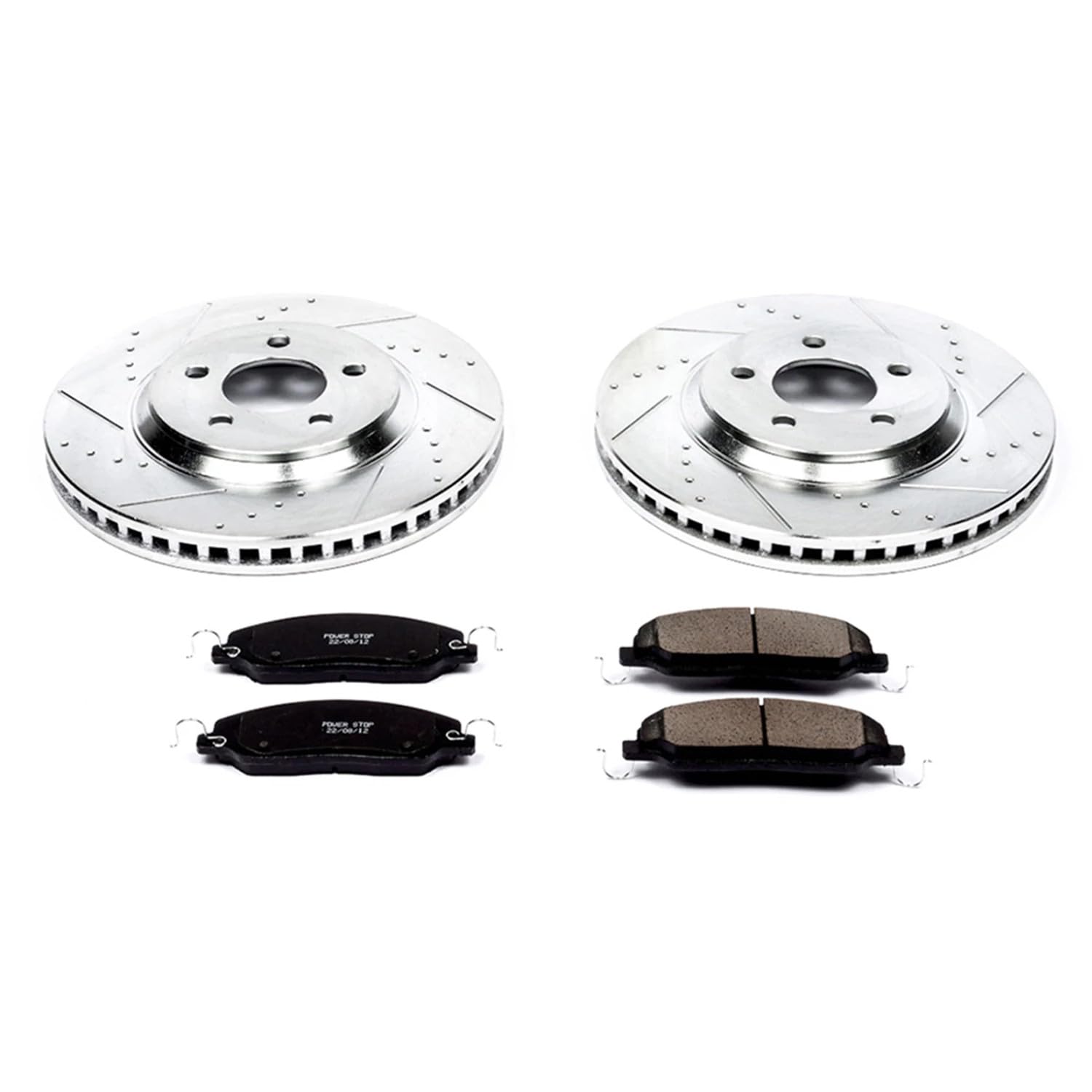 Powerstop® K1150 Front Brake Disc And Pad Kit, Silver Zinc-plated, Cross-drilled And Slotted, 6 Lugs, 291 Mm, Carbon Fiber Ceramic, Z23 Evolution Sport Series - View #2