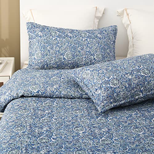 Durlengen Floral Quilt Set California King Size 3Pcs,Blue & Green Paisley Floral Pattern All Season Lightweight Coverlet Sets(Cal King 112X104, Paisley Blue) #TOP3