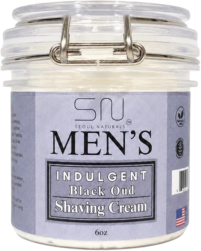 Creme de barbear Seoul Naturals Black Oud com pincel de barbear, 170 g