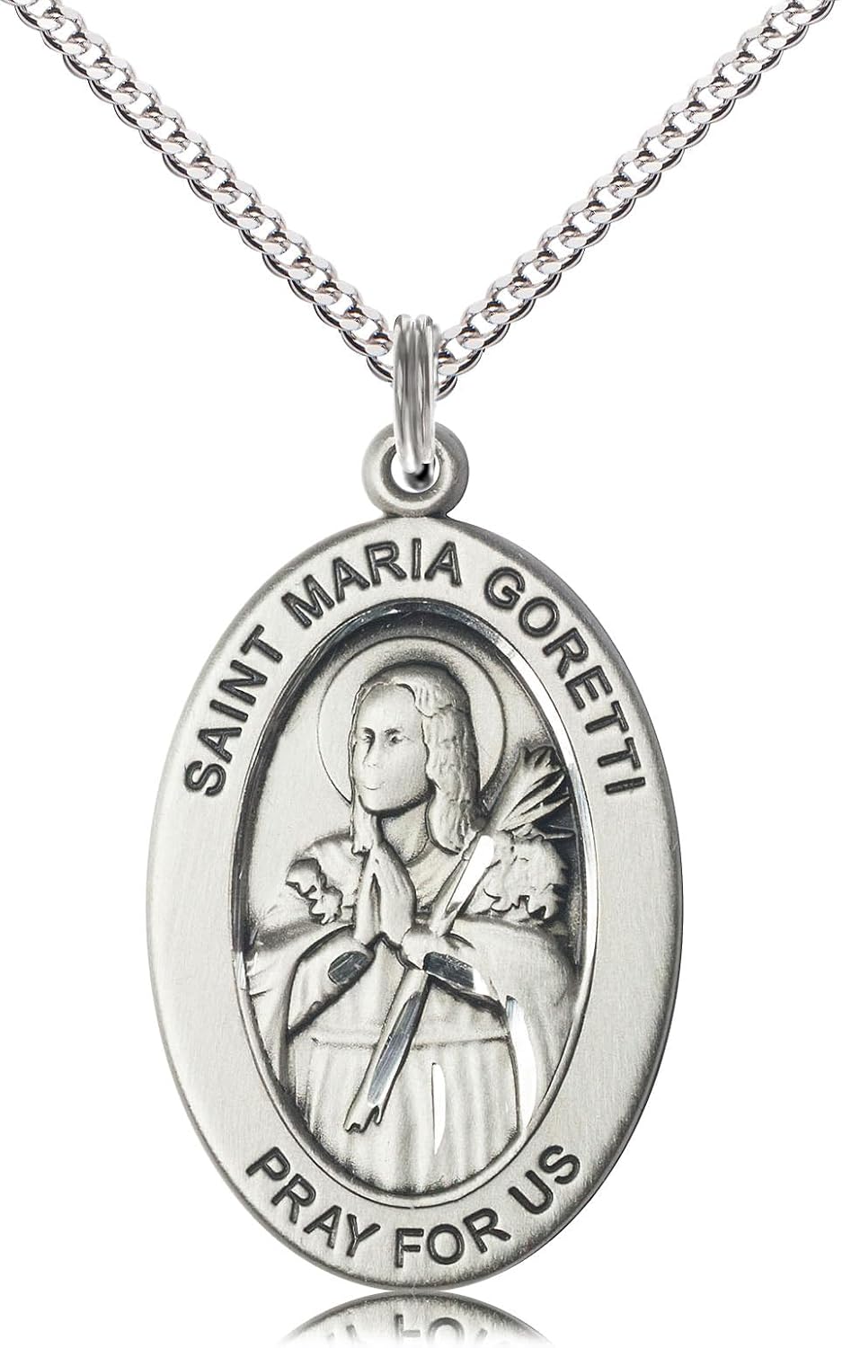 Saint Maria Goretti Medal – Catholic Gift for Women, Teens & Mothers – Symbol of Purity, Forgiveness & Spiritual Strength, Pewter, 18" Curb Chain, Made in USA