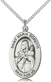 Extel Saint Maria Goretti Medal – Catholic Gift for Women, Teens & Mothers – Symbol of Purity, Forgiveness & Spiritual Strength, Sterling Silver, 18" Curb Chain, Made in USA