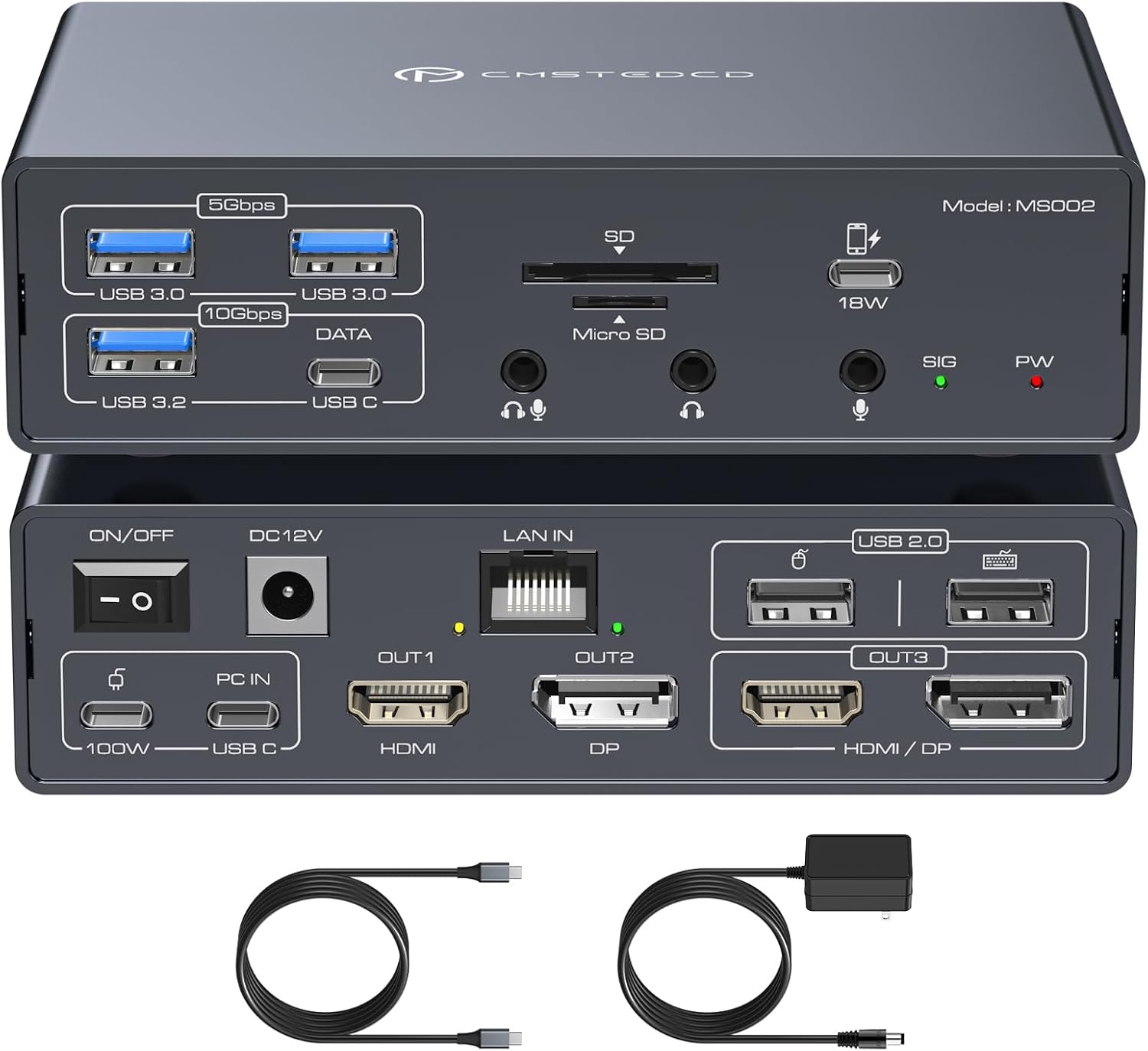 TJCXELE Displaylink Docking Station 3 Monitors with HDMI DP,19-in-1 USB C Laptop Docking Station Triple Display 4K 60Hz with PD 100W,10bps USBC/A Ethernet/Card Readers/Audio for M1 M2 M3/Mac&Windows