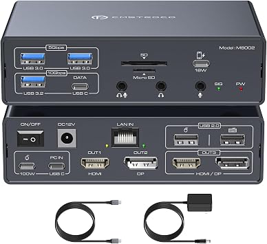 TJCXELE Displaylink Docking Station 3 Monitors with HDMI DP,19-in-1 USB C Laptop Docking Station Triple Display 4K 60Hz with PD 100W,10bps USBC/A Ethernet/Card Readers/Audio for M1 M2 M3/Mac&Windows