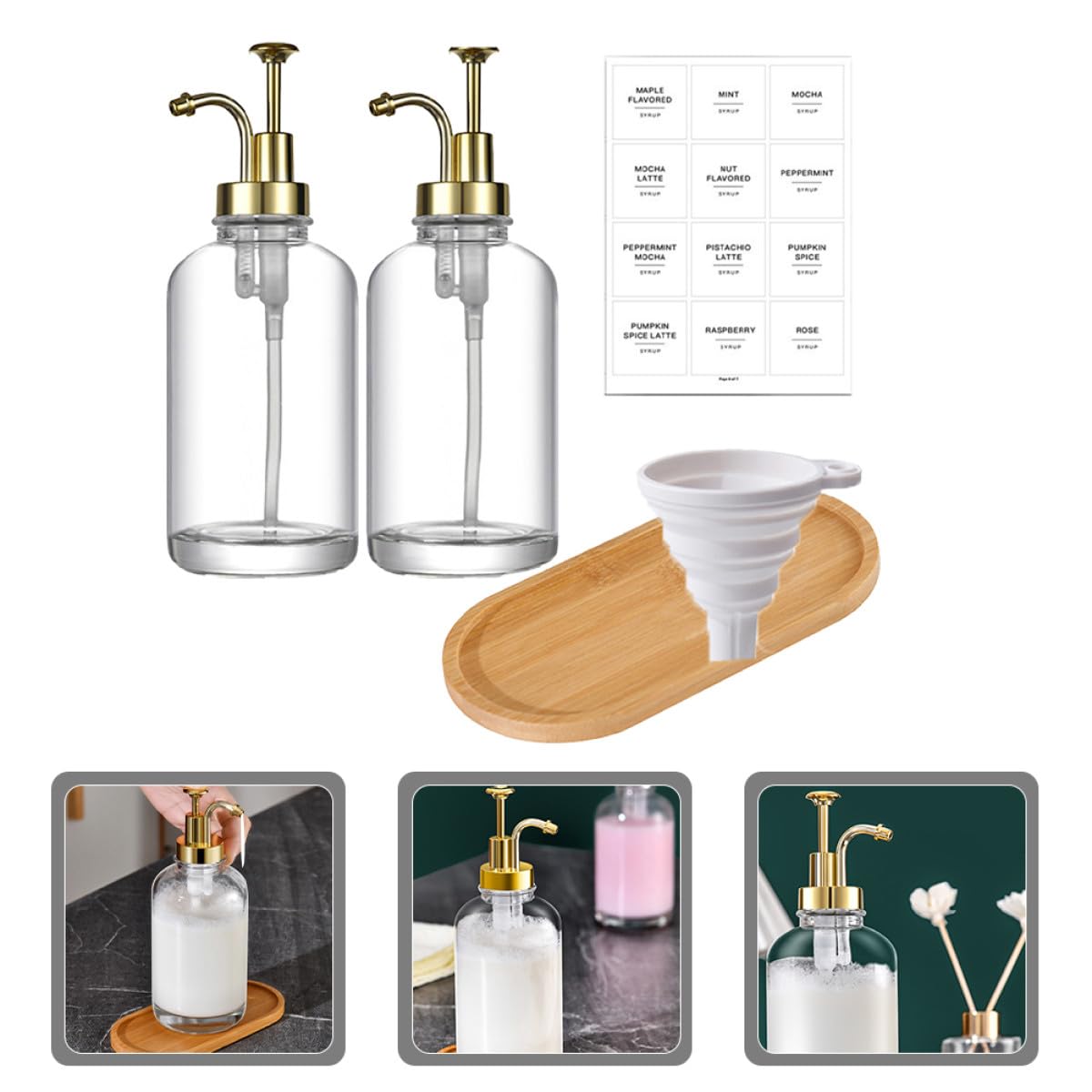 ifundom Distributeurs de Savonnette Pompe Rechargeable Lot de 2 500ml en Verre Légers et Pratiques pour Salle de Bain Cuisine