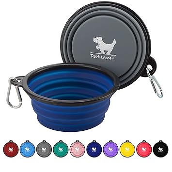 Rest-Eazzzy Collapsible Dog Bowls for Travel, 2-Pack Dog�?Portable�?Water�?Bowl for Dogs Cats Pet Foldable Feeding Watering Dish for Traveling Camping Walking with 2 Carabiners, BPA Free