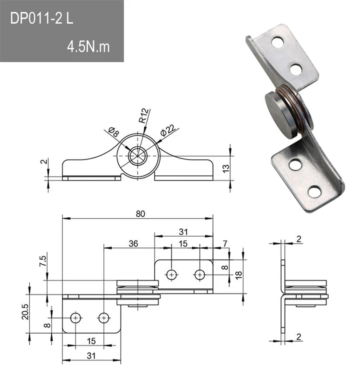 Stainless Steel Over-line Hole Damping Rotary Shaft Torque Hinge with Arbitrary and Free Stop and Closing Leaf Equipment Damper 1Pcs(DP011-2L)