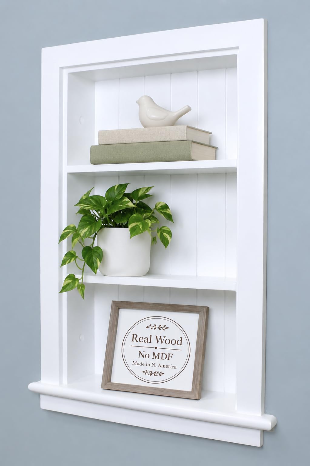 14x24 Aiden Recessed Wall Niche Medicine Cabinet Replacement, in The Wall Bathroom Cabinet Insert Shelf/Shelves, Made in North America, Real Wood, NO MDF, Beadboard, White