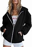 Trendy Queen Womens Hoodies Fall Outfits 2023 Teacher Country Concert Casual Cute Zip up Oversized Sweatshirts Fleece Jackets Teen Girls Y2K Winter Clothing Black