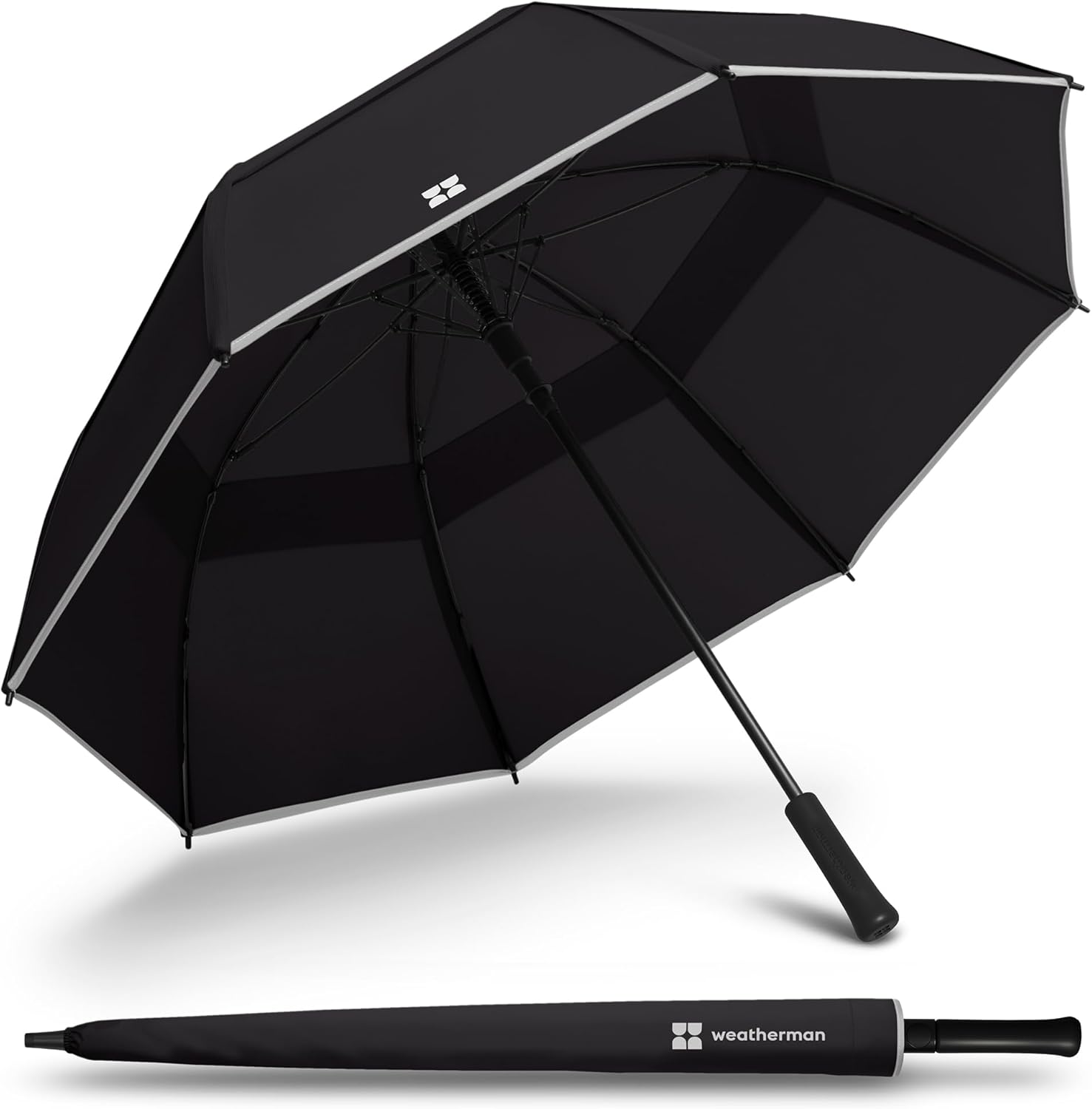 Weatherman Umbrella - Stick Umbrella - Windproof Umbrella Resists Up to 55 MPH Winds (Black)