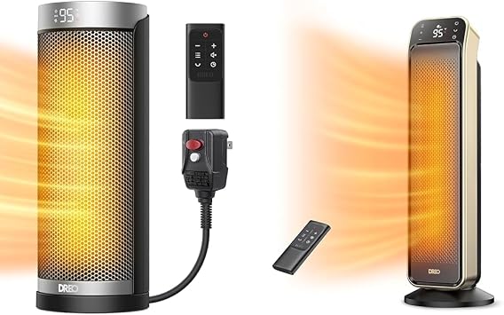 Dreo Space Heater for Bathroom and Indoor, 70°Oscillating & Space Heater Indoor, 25" 11.5ft/s Fast Portable Room Heater with Remote and Thermostat, 3 Modes, Overheating
