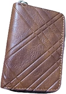 حافظة بطاقات كاجوال من الجلد الطبيعي للرجال والنساء مقاس 11 × 8 سم جيب داخلي صغير الحجم للبطاقات بني