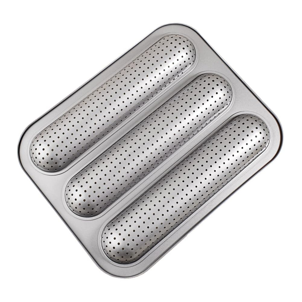 Paaruter Silver Baking Pans Baguett Pan French Bread Mold 3 Cavity Baking Tray Nonstick Long Loaf Toast Cake Mould Bakeware For Oven