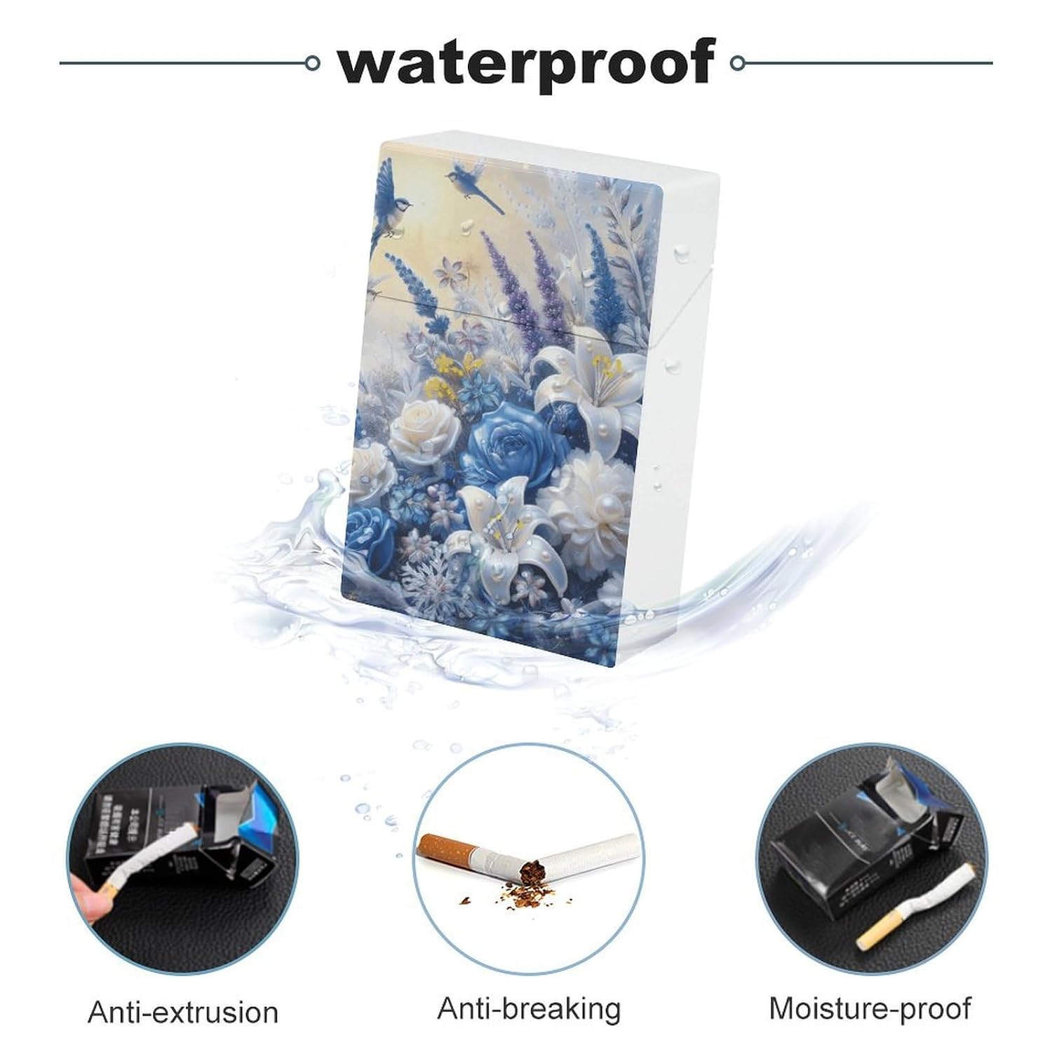 Blue Flower Plastic Cigarette Case King Size for Men Women image 3