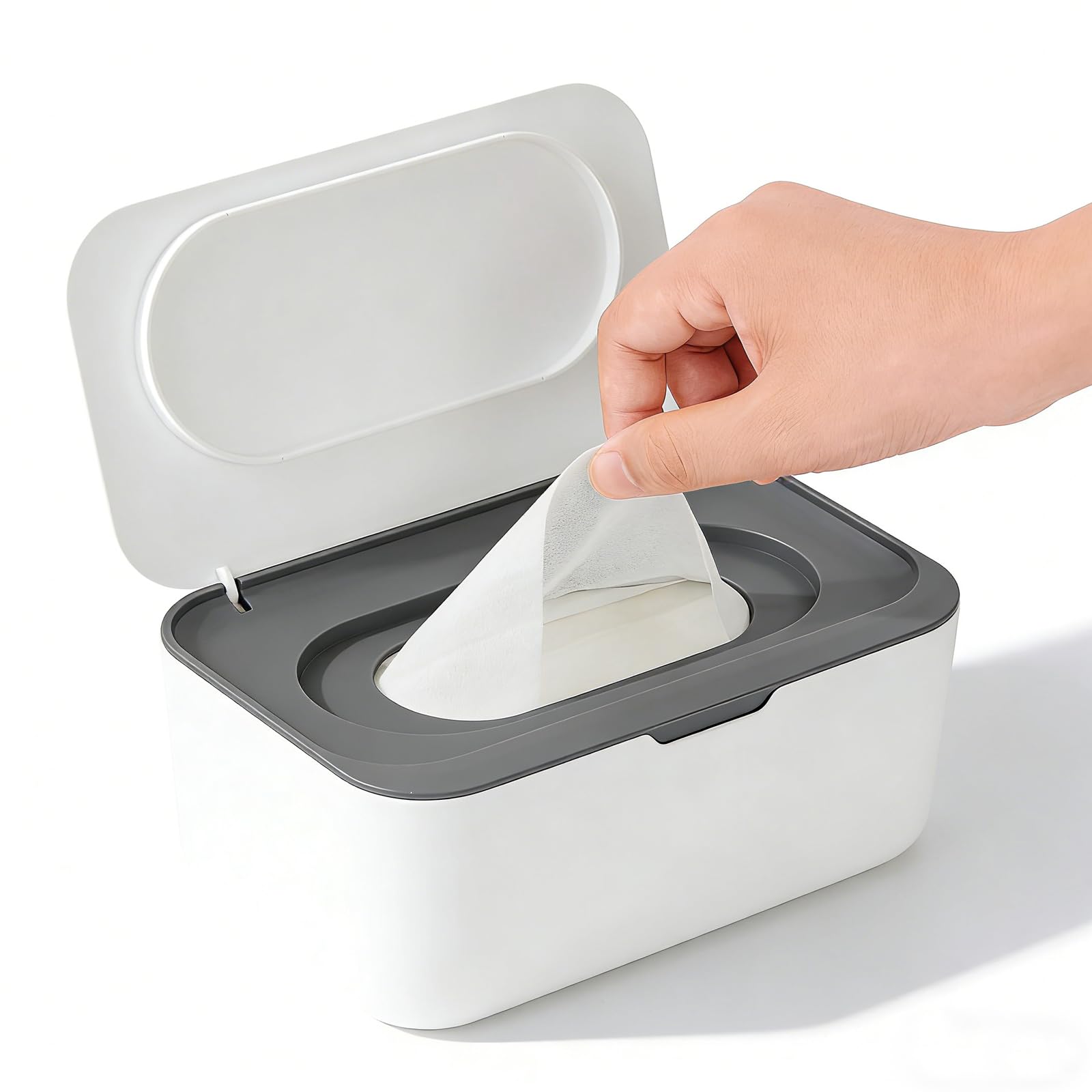 XxinXrong Feuchttücher Spender Box, Nachfüllbare Feuchttuch-Box mit Deckel, Hält Feuchttücher Frisch & Sauber, Einhand-Bedienung, Grau – Ideal für Bad, WC und Kinderzimmer