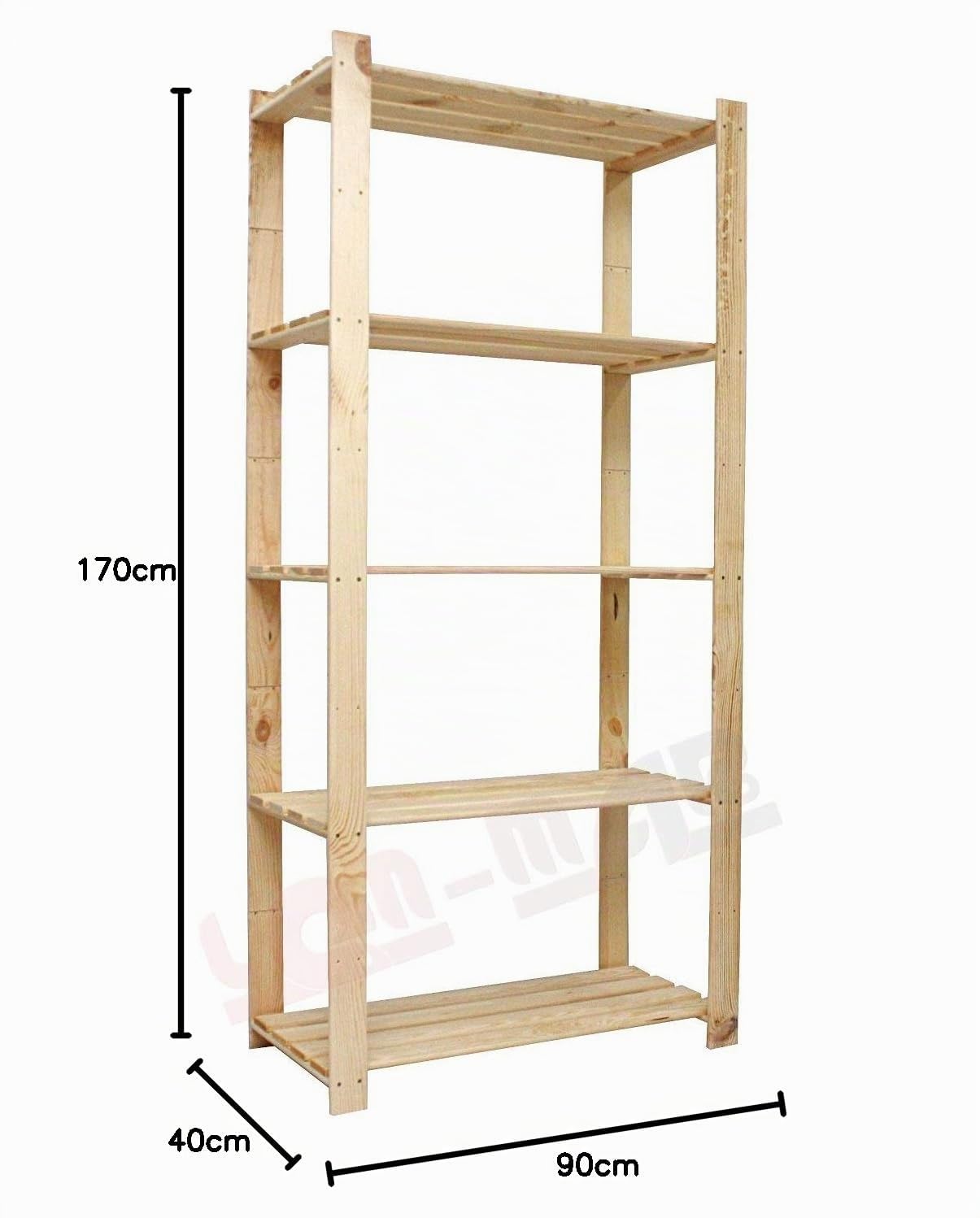 Scaffale in Legno Massiccio B-28, 5 Ripiani, 170 x 90 x 40 cm