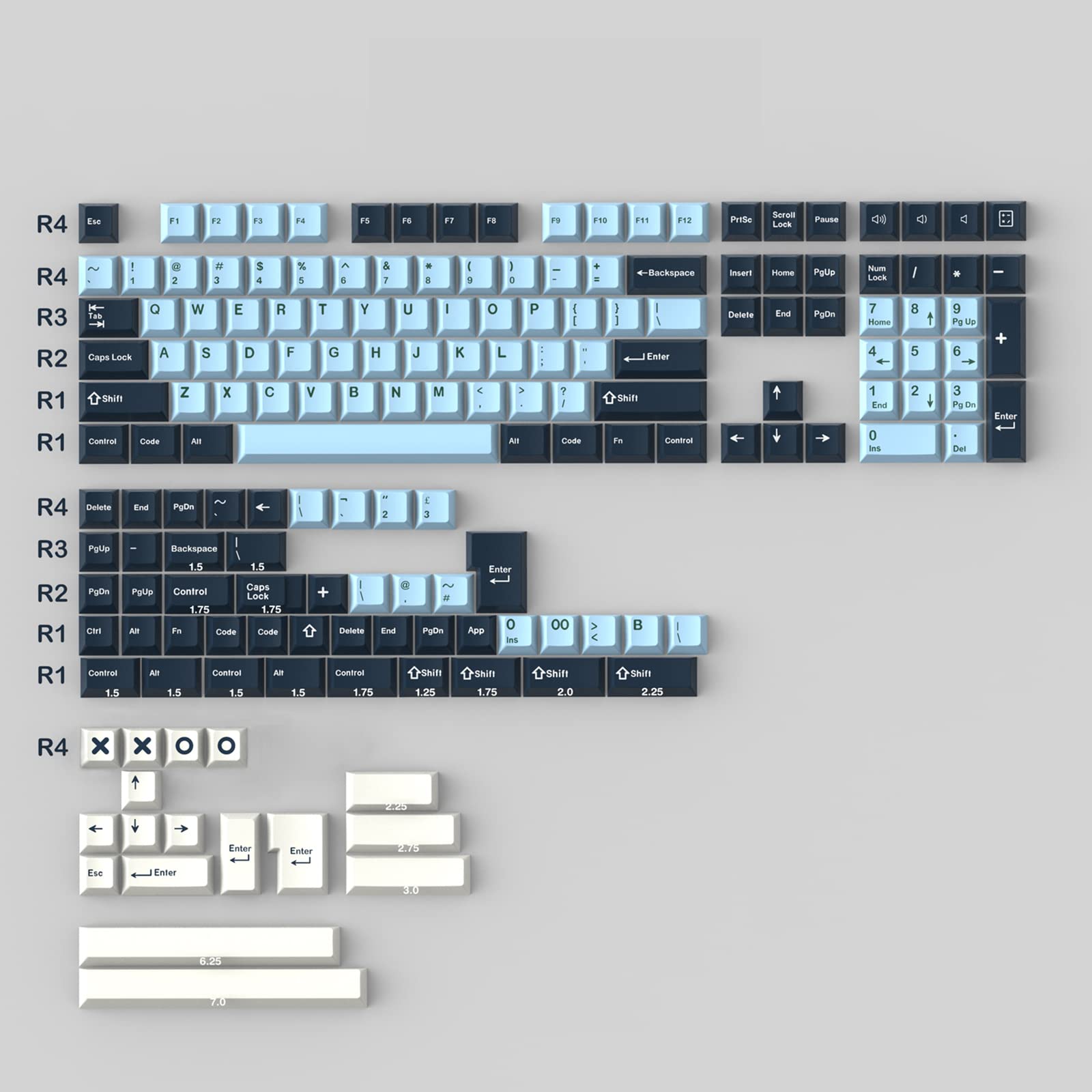 Buy Mizu Double Keycaps 169 Keys Cherry Profile with 7 u Spacebar Fit