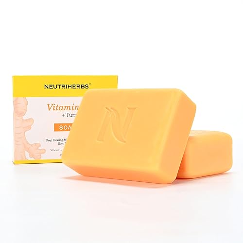 Neutriherbs Jabón de cúrcuma para cara y cuerpo (5.29 onzas 1 barra), barra de jabón de vitamina C iluminadora para el acné, tono de piel desigual,