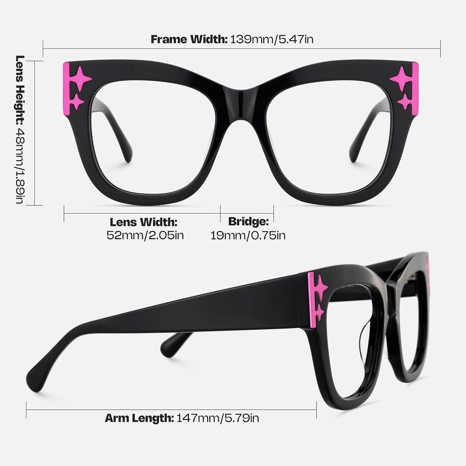 Zeelool Oversized Square Blue Light Glasses Acetate Frame for Women with Star ZJGA151789 Minfia - Image 6