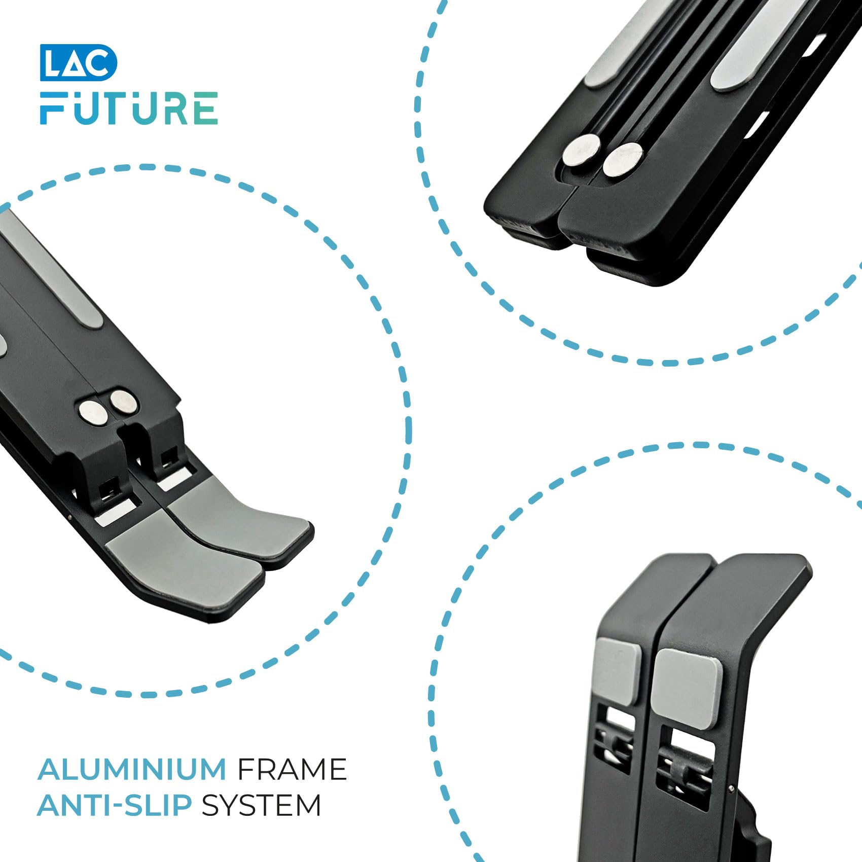 LAC FUTURE Laptop Stand for Desk Black Aluminium, Adjustable Laptop Stand (7 Levels), Foldable & Portable, Holder Ventilated - Image 2