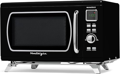 Nostalgia Horno microondas retro Mid-Century para encimera, grande, 900 vatios, 0.9 pies cúbicos, 8 ajustes de cocción preprogramados, reloj