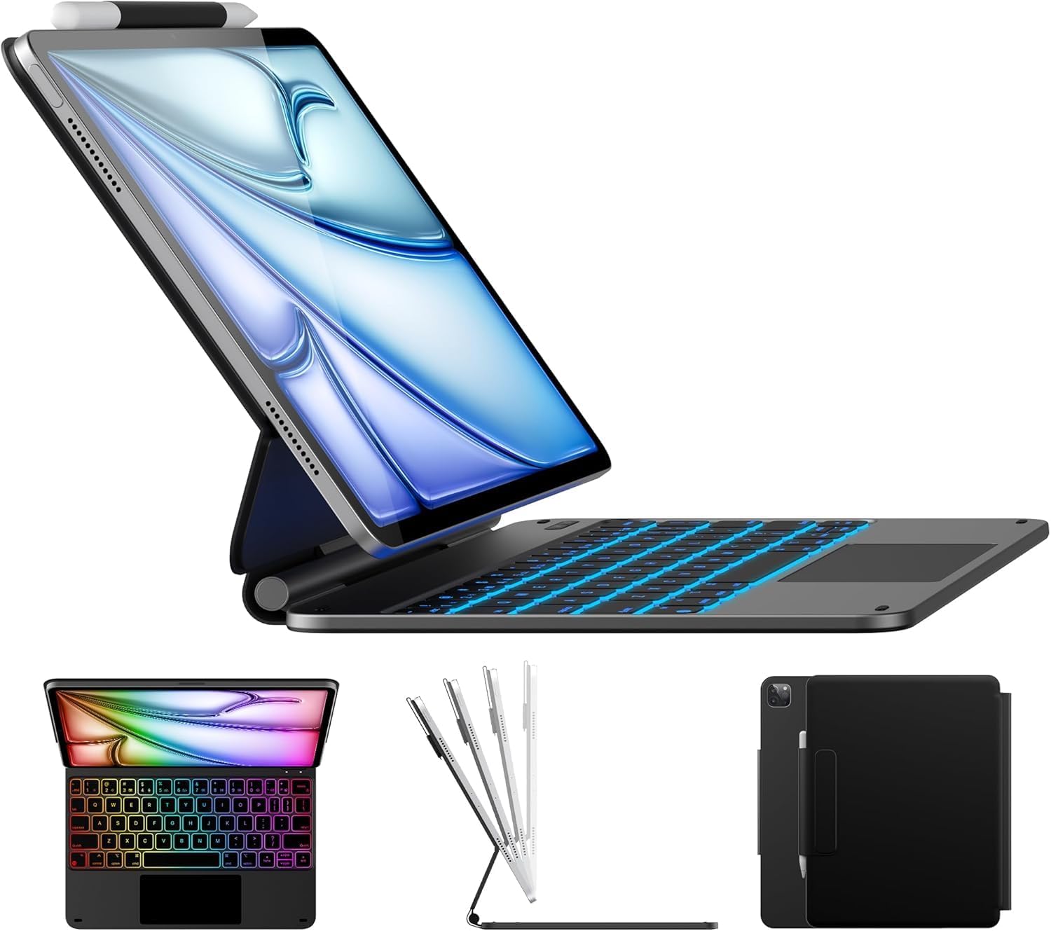 Edge for iPad Air 11 (M4 2026/ M3 2025/ M2 2024), Air 5th/4th & Pro 11 (4th/3rd/2nd/1st) with 11-Color Backlit & Touchpad, Magic Floating Keyboard (NOT for 10th/A16/Pro 11 (M5/M4) - Black'26