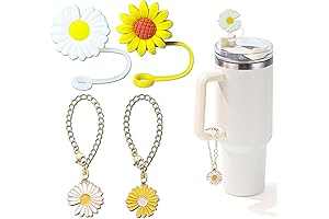 Vivid Sunflower Charms and Daisy Straw Caps for Stanley Tumblers