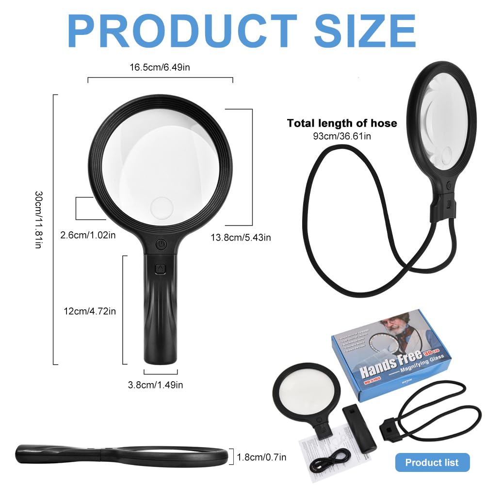 KBIBCK Hands Free Magnifying Glass, 5X 10X Neck Wear Magnifying Glass with Light, Flexible Gooseneck Magnifier, USB Rechargeable Hands Free Reading Magnifying Glasses for Seniors, Reading, Close Work - Image 2